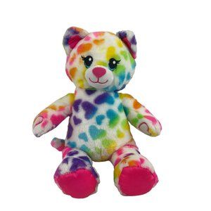 Build A Bear Rainbow Hearts Kitty Cat 15" Plus Hook & Loop Paws Heartbeat Sound